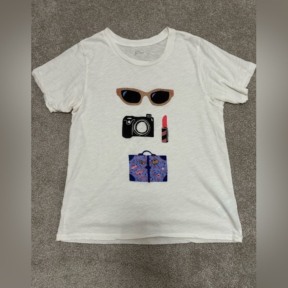 J Crew Graphic Tee - Tourist, Camera, Sunnies - size Medium - EUC